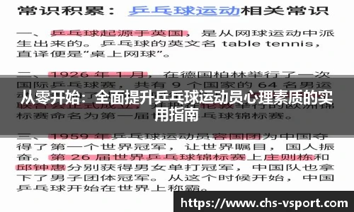 从零开始：全面提升乒乓球运动员心理素质的实用指南